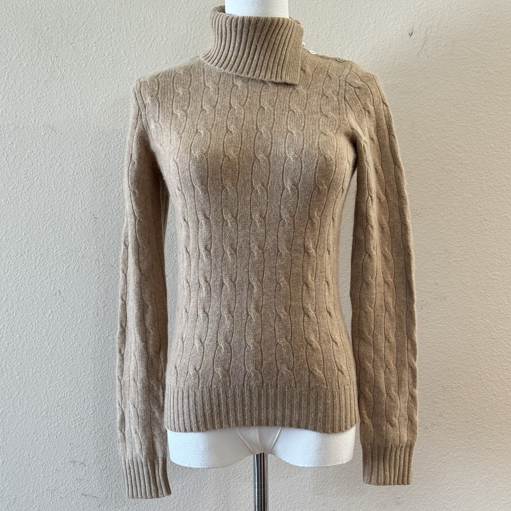 Ralph Lauren Black Label Cashmere Cable Knit Turtleneck Small Button Shoulder